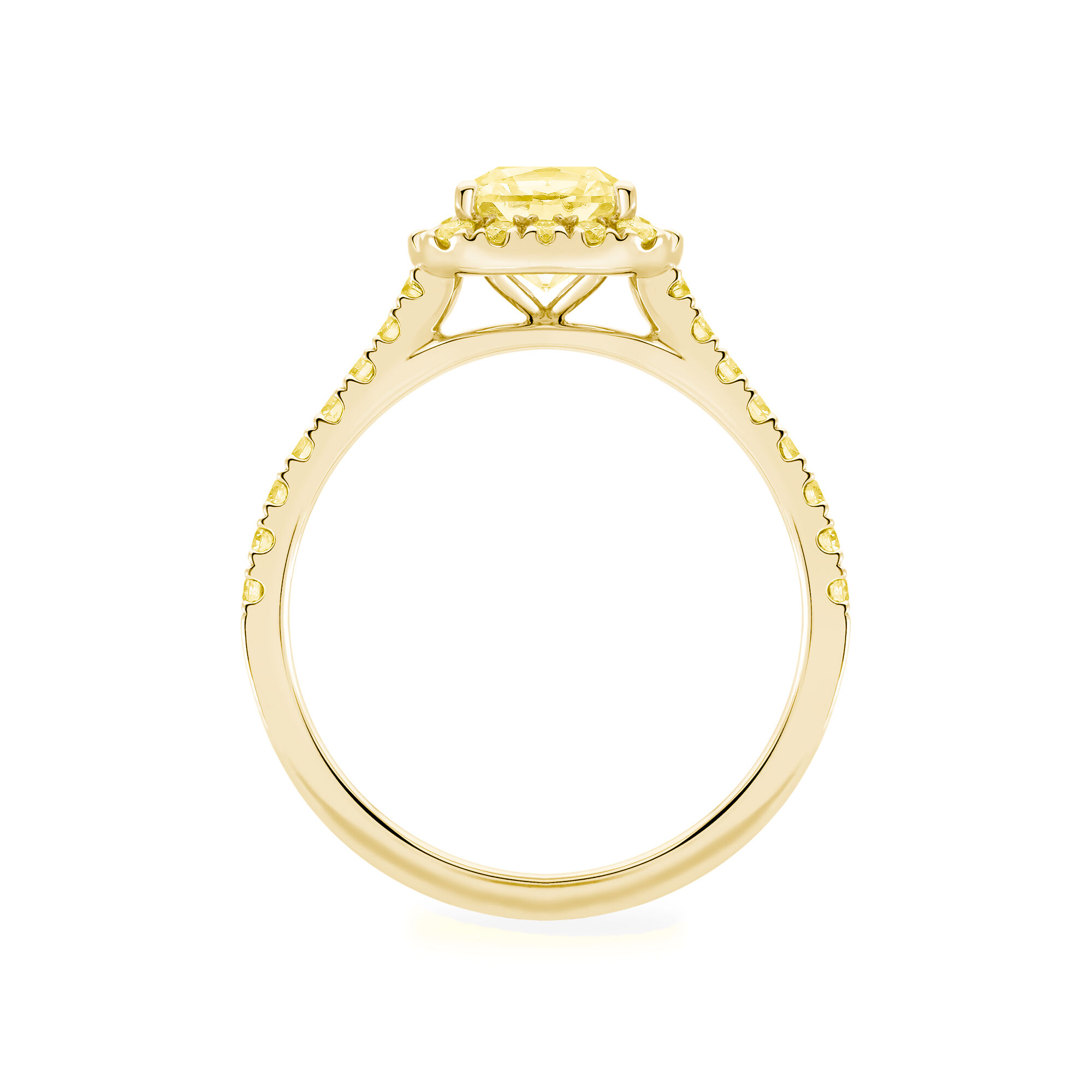 Bague de fian ailles avec diamant jaune de coupe coussin en or jaune